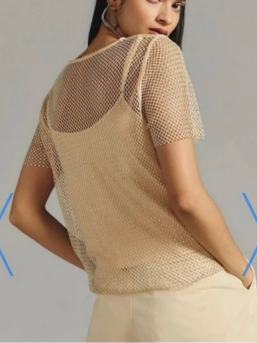 Anthropologie Beige Sheer Mesh Short Sleeve Tee - Picture 2 of 7